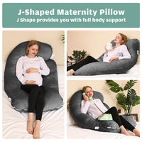 1 x RAW Customer Returns Chilling Home Pregnancy Pillow J Shape, Side Sleeper Pillow with Cover J Pillow Nursing Pillow Large Positioning Pillow, Pillow for Women and Side Sleepers Light Black, Velvet  - RRP €42.64