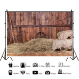 1 x RAW Customer Returns YongFoto 3x2m Vinyl Photo Background Vintage Interior Wooden Hayloft Hay Heap Board Corner Old Wheel Photography Background for Photo Booth Party Photo Studio Props - RRP €34.27