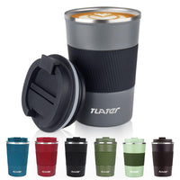 1 x RAW Customer Returns Tlater coffee mug to go, 380 ml thermal mug, insulated mug with leak-proof lid, vacuum double-walled travel mug, stainless steel travel mug for coffee and tea, keeping hot and cold gray  - RRP €13.99