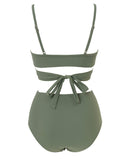 1 x RAW Customer Returns RXRXCOCO Women s Wrap Push Up Bikini Top with Tummy Control High Waist Bikini Set Swimwear Army Green Size M - RRP €36.29