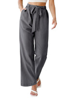 1 x RAW Customer Returns TOMEEK Women s Wide Leg Pants High Waist Palazzo Pants with Belt Casual Work Trousers Summer Beach Loose Trousers with Pockets, Dark Grey, Size XL - RRP €26.99