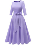 1 x RAW Customer Returns DRESSTELLS women s dress festive knee-length registry office cocktail dress long-sleeved festive party dress with belt retro pleated skirt knee-length midi-length lavender XS - RRP €41.76