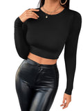 1 x RAW Customer Returns GORGLITTER Women s Crop Shirt Long Sleeve T-Shirt Crop Top Casual Long Sleeve Shirts Long Sleeve Tops Casual T-Shirts with Crew Neck Black S - RRP €22.18