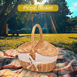 1 x RAW Customer Returns Lobamop Handmade Willow Basket with, Wicker Camping Picnic Basket with Double Lid, Shopping Basket with Fabric Cover - RRP €42.56