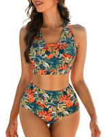 1 x RAW Customer Returns JASAMBAC Bikini High Waist Women, Soft Swimsuit, V-Neck Bikini Tops and Bikini Bottoms, Cut Out Swimwear, Printed Swimwear, Tummy Control Swimsuits, Padded Beachwear - RRP €30.84