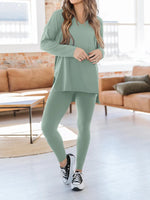 1 x RAW Customer Returns REORIA Women s Microfiber Home Set Loose Top and Tight Leggings Two Piece Cycling Suit Full Set Co Ord Outfit Set, Gray and Green, M - RRP €28.99