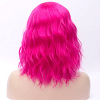 1 x RAW Customer Returns Short Hot Pink Women Wig, TANTAKO Wavy Magenta Pink Bob Synthetic Wig Halloween Cosplay Costume Wig - RRP €22.18