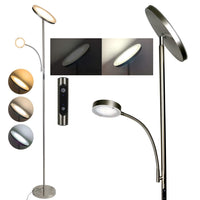 1 x RAW Customer Returns Osasy Floor lamp 2 LEDs, dimmable Color Temperature, Floor lamp with adjustable reading light, integrated LED plates, nickel metal, remote control touch control - RRP €69.97