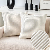 1 x Brand New MIULEE Christmas Set of 2 Cushion Covers Diagonal Striped Corduroy Cushion Covers Decorative Throw Pillow Covers Cushion Covers Sofas Living Room 45X45cm 18X18 Inch,White - RRP €19.2