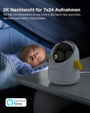 1 x RAW Customer Returns COCOCAM 2K Baby Monitor with Camera, Smart WiFi Baby Monitor with 2.4 5G, 355 Pan, 120 Tilt, Phone Monitoring App, Fun Light, AI Analysis, Cry Detection, Temperature Humidity Sensor - RRP €49.99