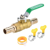 1 x RAW Customer Returns sourcing map 1 set of ball valve shut-off valve, 16mm hose nozzle to 16mm hose nozzle, pipe fittings 90 degree operating handle, brass valve with hose clamps and thread sealing tape - RRP €12.35