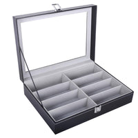 1 x RAW Customer Returns AUTOARK PU leather glasses box for storing 8 glasses and sunglasses presentation showcase, black gray, AW-082 - RRP €25.98