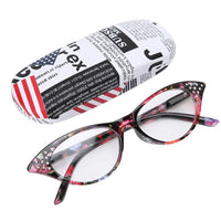 1 x RAW Customer Returns Reading Glasses, Fashion Unisex Rhinestone Decoration, Clear Lenses, Anti-Glare Filter Lightweight Glasses with Red Striped Frame and Stroage Case 1.0  - RRP €11.02