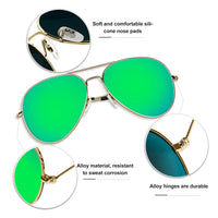 1 x RAW Customer Returns KANASTAL Sunglasses Men and Women Mirrored Green Lenses with Premium Metal Frame UV400 Protection Classic Mirrored Glass Sunglasses - RRP €20.08