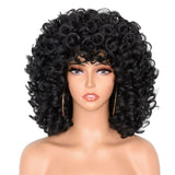 1 x RAW Customer Returns PORSMEER Afro Wig Women s Synthetic Large Curly Wig Natural Hair for Women Men Kinky Curly with Bangs Short Wigs for Black Women Black  - RRP €26.53