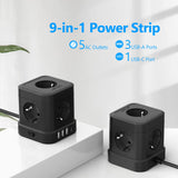 1 x RAW Customer Returns Cube Power Strip Plug with USB, JSVER Cube Power Strip 5 Outlets with 4 USB Ports 5V 3.4A 17W Electrical Extension Cable for Home, Office and TravelCable 2 m Black - RRP €23.18