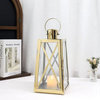 1 x RAW Customer Returns TRIROCKS Stainless Steel Decorative Lantern 30cm High Metal Candle Holder with Tempered Glass Panels Perfect for Home Decor Living Room Parties Events Table Top Indoor Outdoor Gold  - RRP €35.02