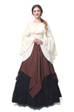 1 x RAW Customer Returns Fiamll Renaissance Dress Women Medieval Dress Medieval Costume Women Trumpet Sleeve Victorian Dresses Brown M Shirt and Skirt  - RRP €61.87