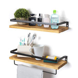 1 x RAW Customer Returns Anicoll Floating Wall Shelf Wooden Wall Mounted Floating Shelves with Towel Rack Rustic Storage Shelves Ideal for Living Room Bedroom Hallway Bathroom 2 Pieces Carbonized Brown  - RRP €24.99