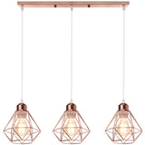 1 x RAW Customer Returns TOKIUS 3-light pendant light retro hanging lamp with geometric design 16CM lampshade E27 lamp made of iron cage rose gold hanging light for dining table kitchen pendant lamp, beam  - RRP €38.3