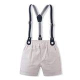 1 x RAW Customer Returns Volunboy Newborn Gentleman Outfits and Coordinates, Bow Shirt and Suspenders Shorts 12-18 months Blue Grey Size 80  - RRP €29.6