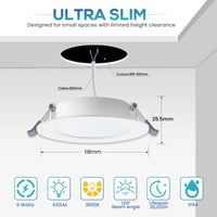 1 x RAW Customer Returns ALUSSO LIGHTING LED recessed spotlight 230V 6W, warm white 3000K recessed LED flat spotlight, 25.5mm ultra slim ceiling spotlights, IP44 waterproof for bathroom living room, cut-out 95-110mm, pack of 6 - RRP €25.99