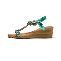 1 x RAW Customer Returns JOMIX Women s Wedge Sandals Elegant Jeweled Sandals Lightweight Beach Sandals Comfortable Summer Sea Pool Beach Summer Shoes Green, 39 EU  - RRP €36.95