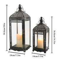 1 x RAW Customer Returns Hanging Candle Lanterns, 51 and 37 cm Height, Set of 2 Outdoor Lanterns Retro Candle Lanterns Metal Candle Holders with Glass for Garden Hallway Door Dark Cement Color  - RRP €75.73