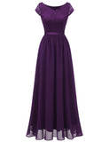 1 x RAW Customer Returns DRESSTELLS Evening Dress Long Elegant for Wedding Dress Cocktail Dress Ladies Elegant with Sleeves Elastic Waist Long Ball Gown Grape 2XL - RRP €62.99