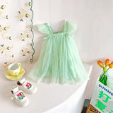 1 x Brand New AGQT Baby Girls Tulle Tutu Dress Sleeveless Butterfly Back Princess Dress Flower Girl Dresses Wedding Birthday Party Dress Christening Dress Light Green Size 6-12 Months - RRP €30.24