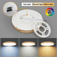 1 x RAW Customer Returns LVL LED Ceiling Light Wood Grain, 18W Small Round, Nordic Ceiling Light Flat for Living Room, Bedroom, Kitchen, Bathroom, Balcony 18W  - RRP €29.99