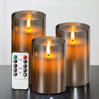 1 x RAW Customer Returns Gray flameless candles made of glass, real wax candle, 3D wick, LED candles flickering with remote control, battery operated, for decoration, living room, bedroom, bathroom, Christmas decoration, Halloween outdoor - RRP €22.15