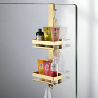 1 x RAW Customer Returns Beelee Golden Hanging Shower Caddy Over The Door Shower Organizer Bathroom Storage with 2 Tier Shelf and Hooks Holds Shower Gel Shampoo Soap Razor Towel - RRP €49.18