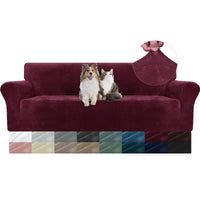 1 x RAW Customer Returns YSTELLAA Velvet Sofa Cover 4 Seater, Stretch Sofa Cover, Sofa Protector Non-Slip, Elastic Couch Cover, Sofa Cover With Armrests, Couch Covers Sofa Protector Cat Couch Throw, Wine Red - RRP €46.22