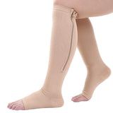 1 x RAW Customer Returns Zipper Compression Socks for Women and Men, Open Toe, Medical Compression Stockings, Knee High Calf Support, Graduated Varicose Veins, Socks for Pregnancy, L XL-Skin  - RRP €27.6