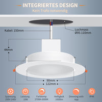 1 x RAW Customer Returns DUSKTEC Smart Recessed LED Ceiling Downlight 2700K-6000K Dimmable, Smart Bluetooth Recessed LED Ceiling Spotlight, Alexa Compatible, 10W 1000 Lumen, 230V LED Portholes for Ceiling, 6 Pack - RRP €46.99