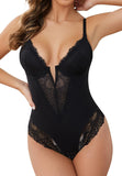 1 x RAW Customer Returns SHEKINI Elegant Bodysuit Women Lace V Neck Slimming Shapewear Shaping Shaping Slimming Flat Stomach Sexy Body Shaper Thong - RRP €32.99