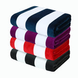 1 x RAW Customer Returns Yebeda set of 4 beach towels XXL 180 x 90 cm large beach towels made of 100 cotton, soft and absorbent bath towel pool towel shower towel with striped pattern navy blue purple red grey  - RRP €55.92