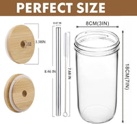 1 x RAW Customer Returns Holwarm 720ml Bubble Tea Mug Mason Jar Glass Cup Set of 2, Drinking Glass with Straw and Anti-Mold Bamboo Lid, Wide Neck Iced Coffee Glass, Mason Glass Tumbler Cup Boba Tea Glass - RRP €18.14