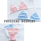 2 x Brand New KFLY Women s Bikini Set Swimsuit V Neck Triangle Top Striped Back Hook Blue One Size - RRP €55.2