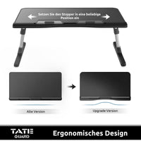 1 x RAW Customer Returns Tate Guard laptop table for bed, adjustable height, tilt angle, laptop table with drawer, foldable legs, sled feet, table top made of PVC leather, compatible with laptops up to 17.3 inches, black - RRP €59.97