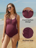 1 x RAW Customer Returns Summer Mae One-piece Maternity Swimsuit Round Neck with Button Wine Red S - RRP €39.99