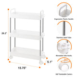 1 x RAW Customer Returns Ronlap Kitchen Trolley with 3 Tiers, Rolling Trolley, Niche Shelf on Wheels, Serving Trolley, All-Purpose Trolley with Handle Hooks, Narrow Shelf for Kitchen, Bathroom, White - RRP €20.23