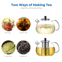 1 x RAW Customer Returns ecooe Original 2000ml Silver Teapot Made of Borosilicate Glass Tea Maker with Removable 18 8 Stainless Steel Strainer Rustproof Heat Resistant for Black Tea Green Tea Fruit Tea Scented Tea Tea Bags - RRP €29.23