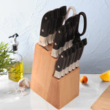 1 x RAW Customer Returns Universal knife holder for 15 pieces, knife holder made of solid wood, robust and elegant knife block without knives, knife holder with scissor slot, kitchen knife block pine  - RRP €24.9