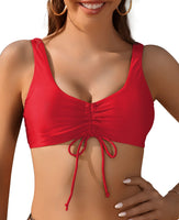 1 x RAW Customer Returns SHEKINI Women s Swimwear U Neck Adjustable Drawstring Bikini Top Backless Wide Straps Swimsuit L, Red  - RRP €23.18