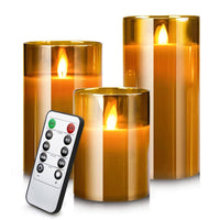 1 x RAW Customer Returns Led Candles Brown, 3 Pieces 10-15CM Led Candles with Timer Function, Outdoor Led Candles Flickering Flame with Glass, Moving Flame Powered by Battery for Birthdays Party, Valentine s Day Gift - RRP €29.99