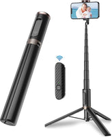 1 x RAW Customer Returns TONEOF 152CM Selfie Stick Tripod, Extendable All-in-1 Mobile Phone Tripod Made of Aluminum with Wireless Remote Control and 9 Telescopic Rod, Rotatable Mobile Phone Holder for iPhone Android-Black - RRP €31.96