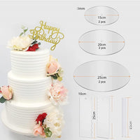 1 x RAW Customer Returns Roundsky Acrylic Round Cake Plates Set - Cake Discs Circle Base Boards with Center Hole - 2 Comb Scrapers 4 Patterns Dowel Rod - RRP €18.55