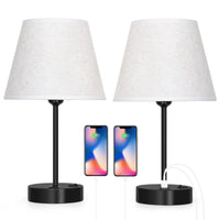 1 x RAW Customer Returns LIANTRAL set of 2 bedside lamps with 2 USB ports, E27, modern table lamp fabric lampshade metal base night light table lamp for bedroom, living room, office - RRP €44.99